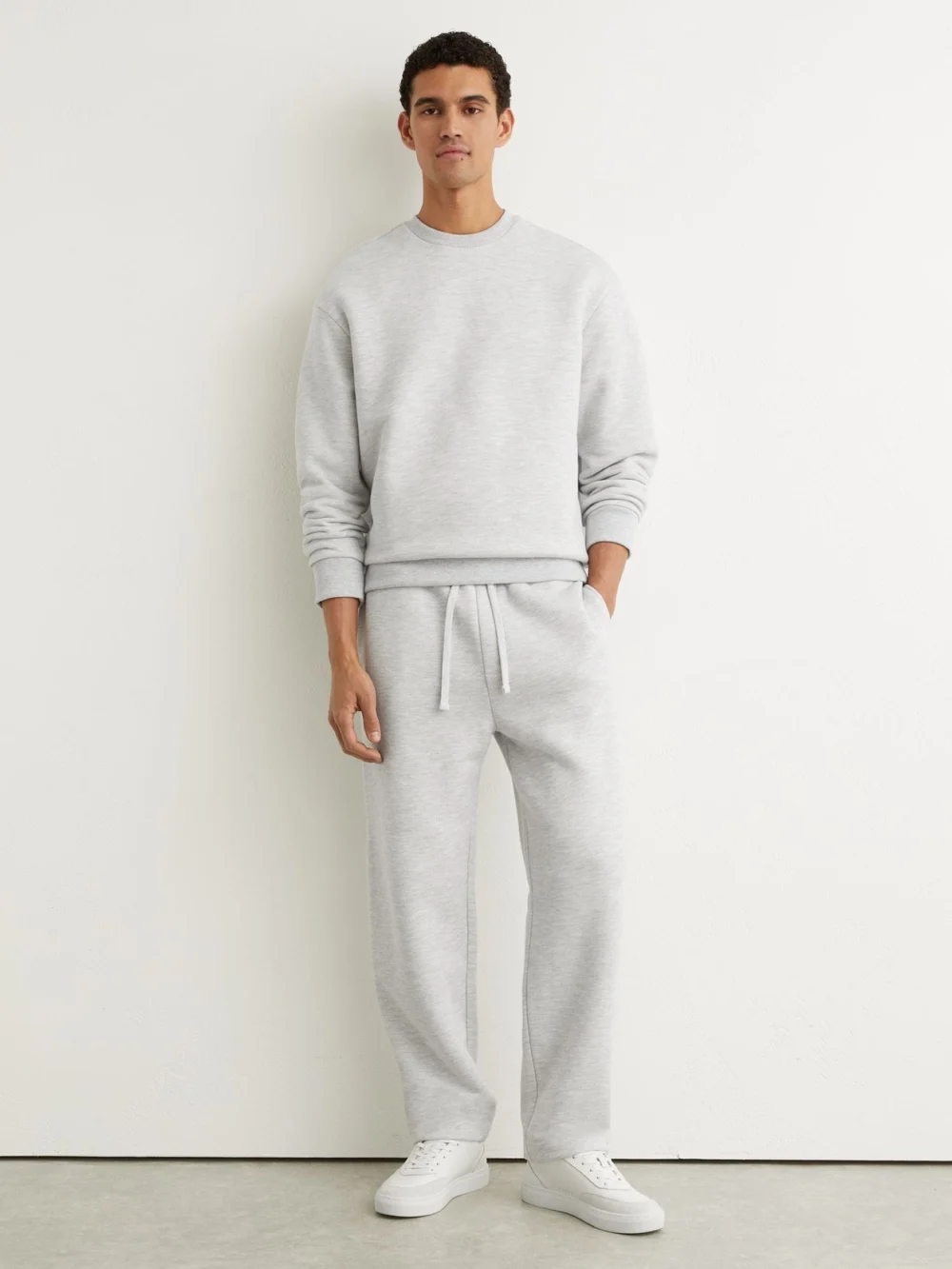 Reiss Grey Melange Cotton-blend Heavyweight Sweatshirt, view 3