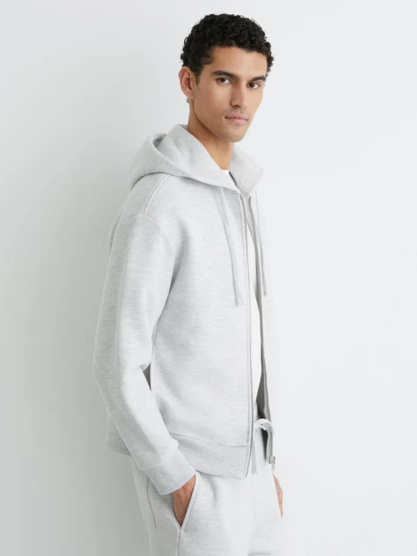 Reiss Grey Melange Cotton-blend Heavyweight Zip Hoodie