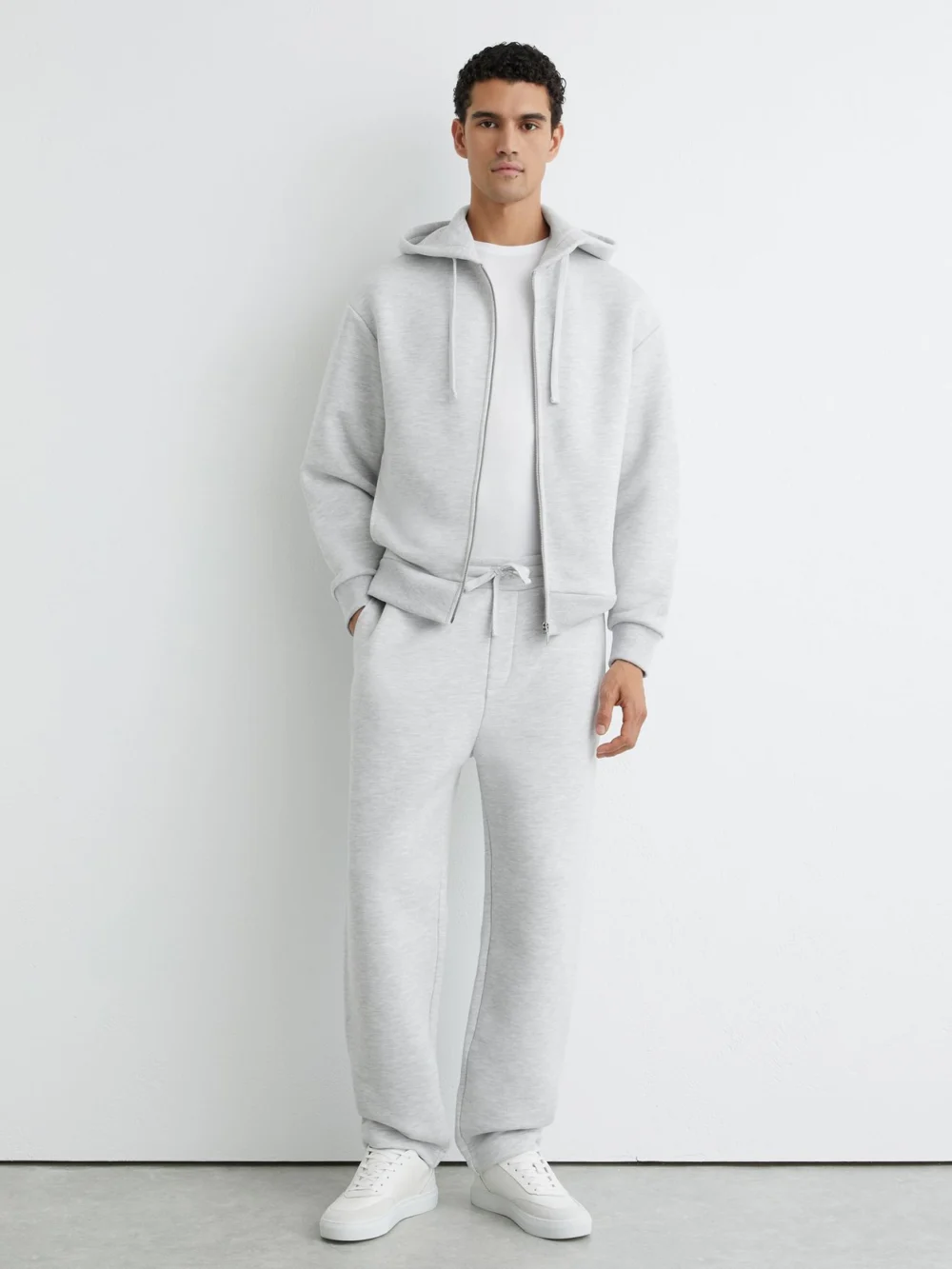 Reiss Grey Melange Cotton-blend Heavyweight Zip Hoodie, view 3