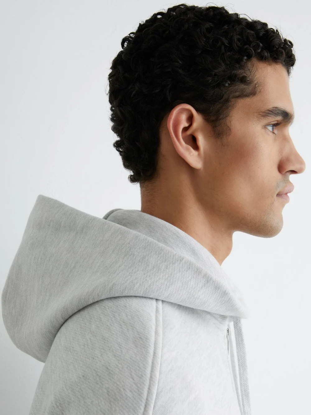 Reiss Grey Melange Cotton-blend Heavyweight Zip Hoodie, view 4