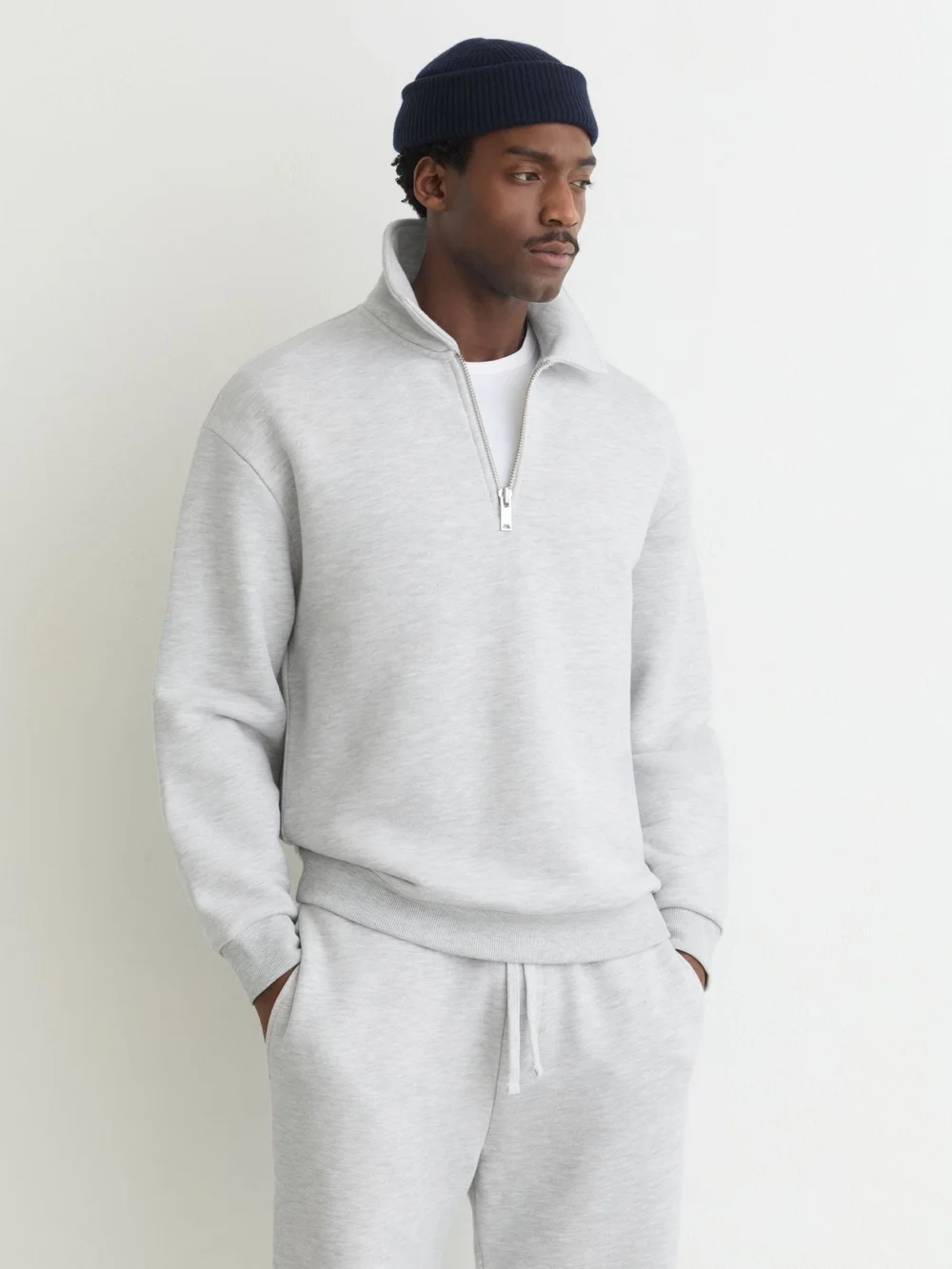 Reiss Grey Melange Cotton-blend Heavyweight Zip Sweatshirt