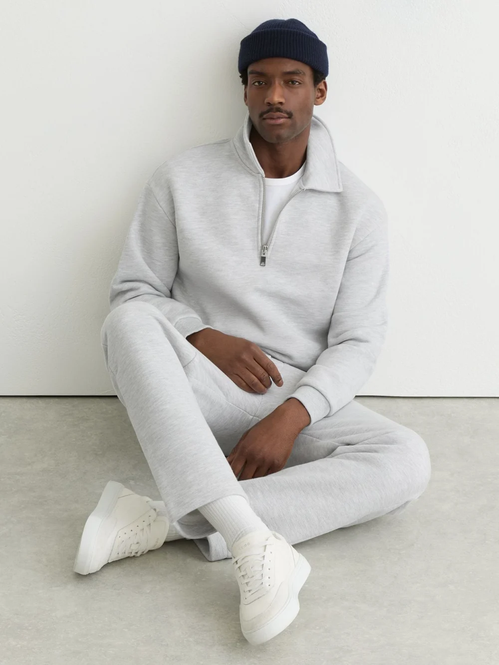 Reiss Grey Melange Cotton-blend Heavyweight Zip Sweatshirt, view 3