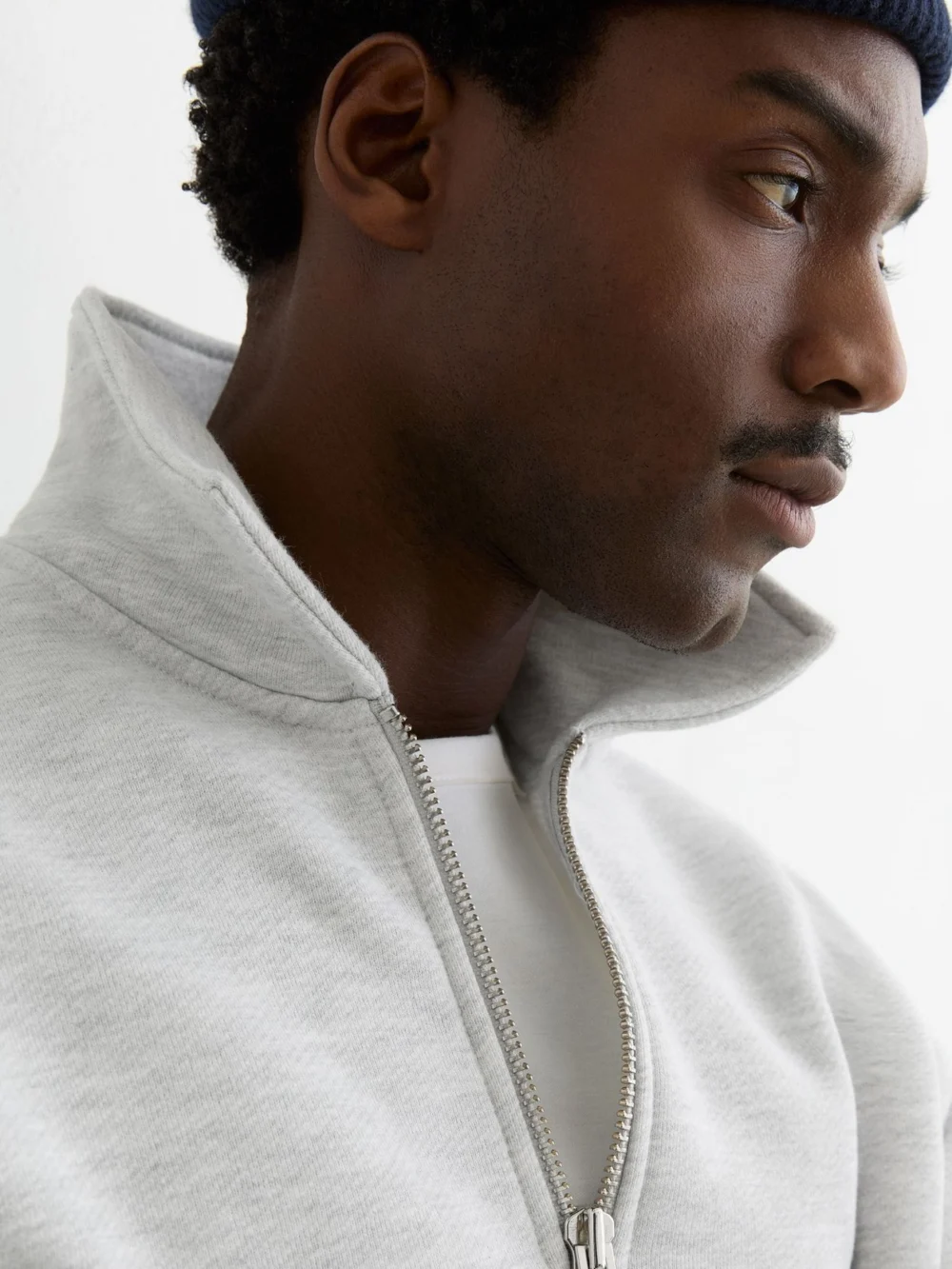 Reiss Grey Melange Cotton-blend Heavyweight Zip Sweatshirt, view 4