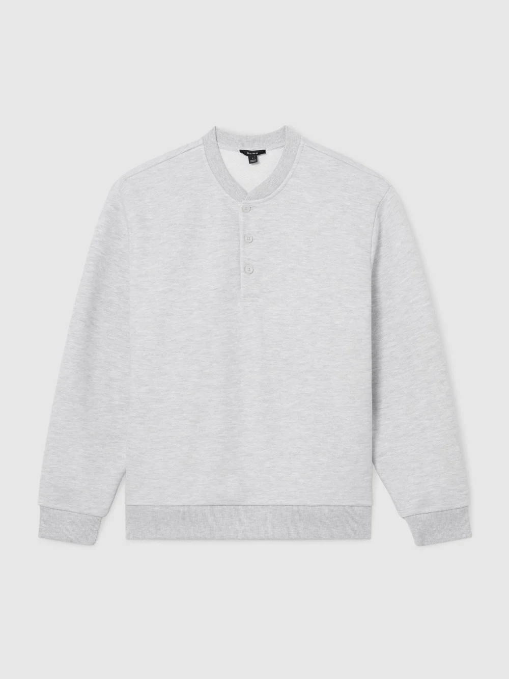 Reiss Grey Melange Cotton-blend Henley Sweatshirt, view 2