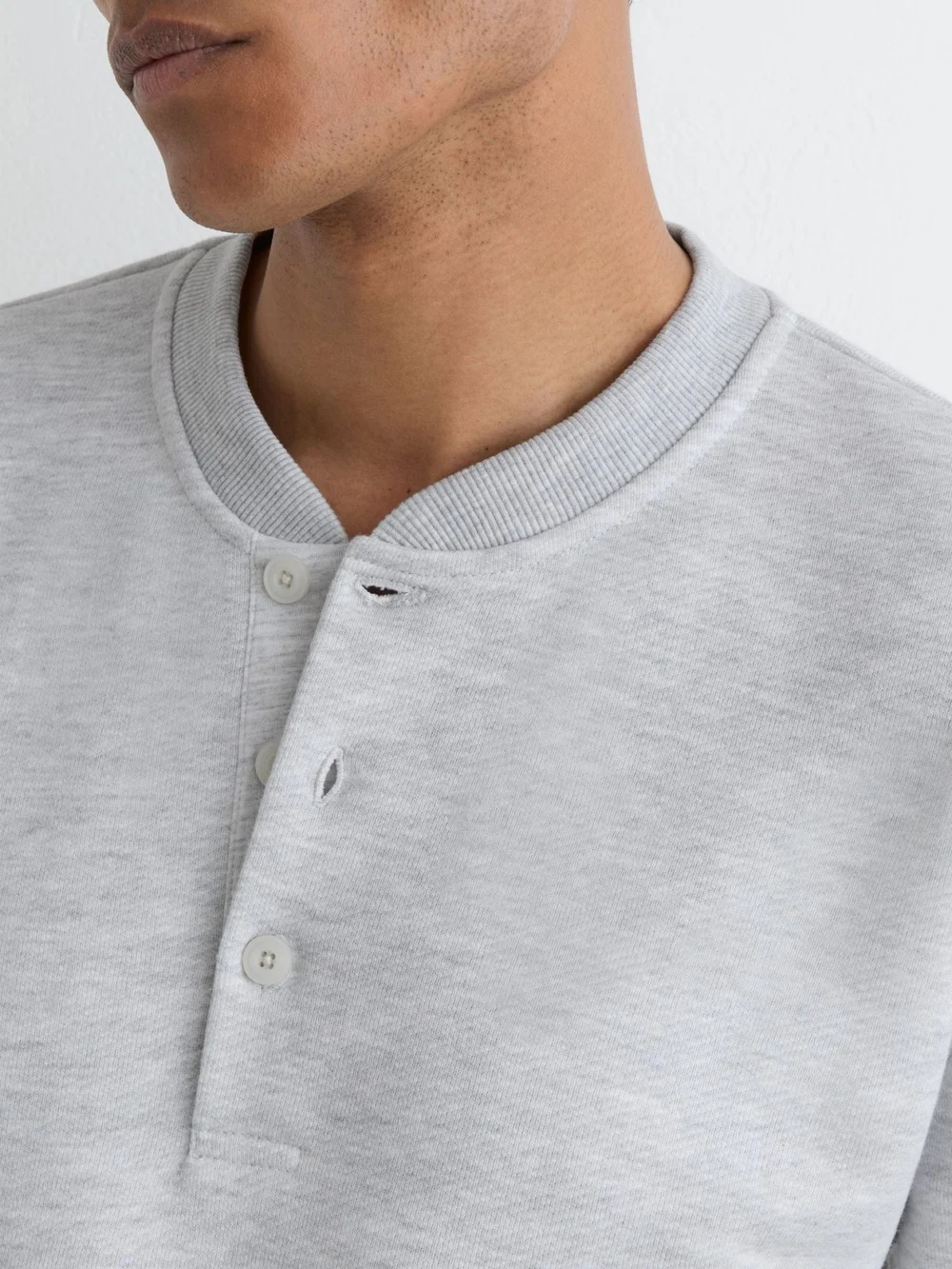 Reiss Grey Melange Cotton-blend Henley Sweatshirt, view 3