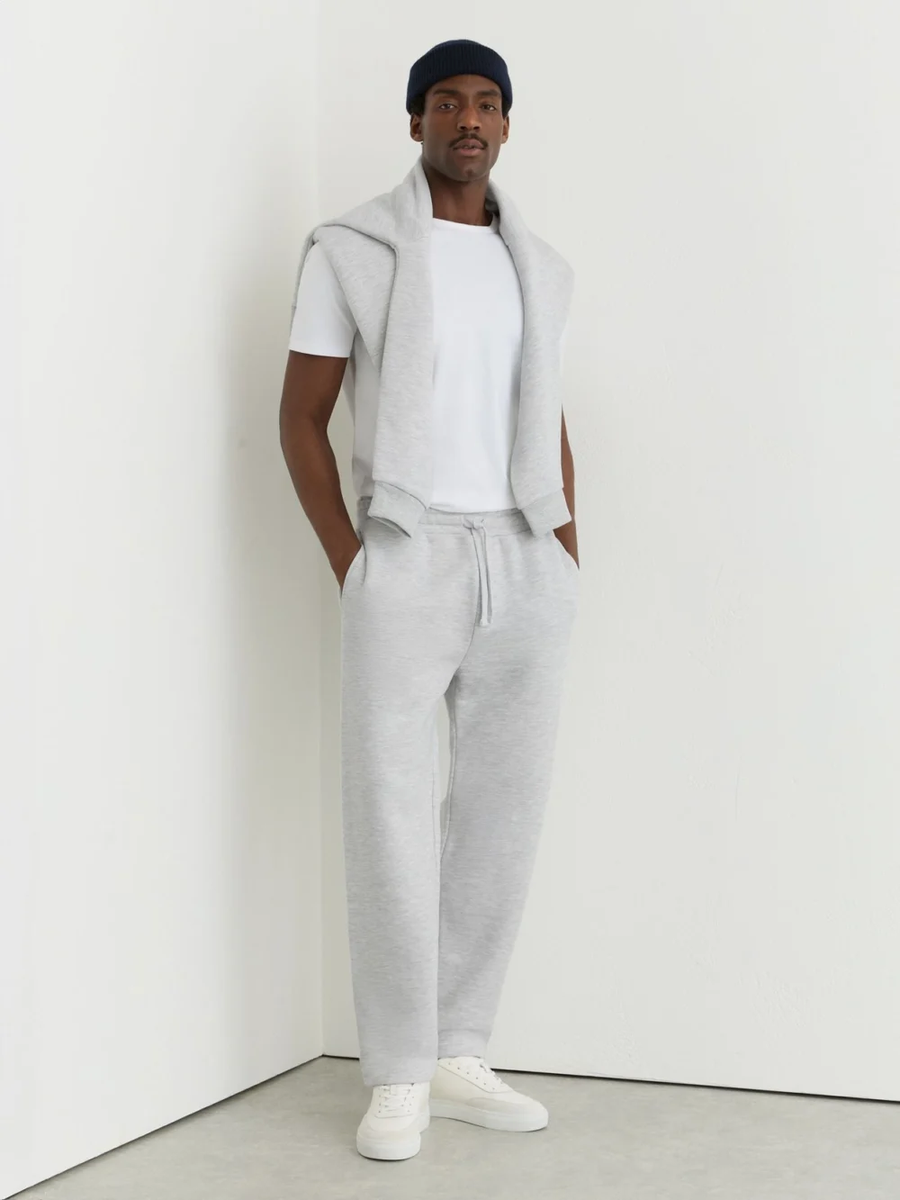 Reiss Grey Melange Cotton Heavyweight Straight-leg Joggers