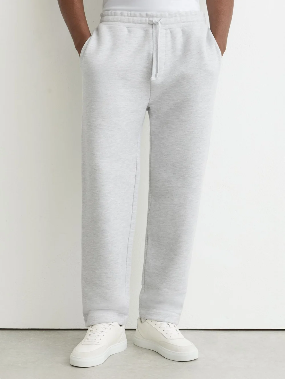 Reiss Grey Melange Cotton Heavyweight Straight-leg Joggers, view 3