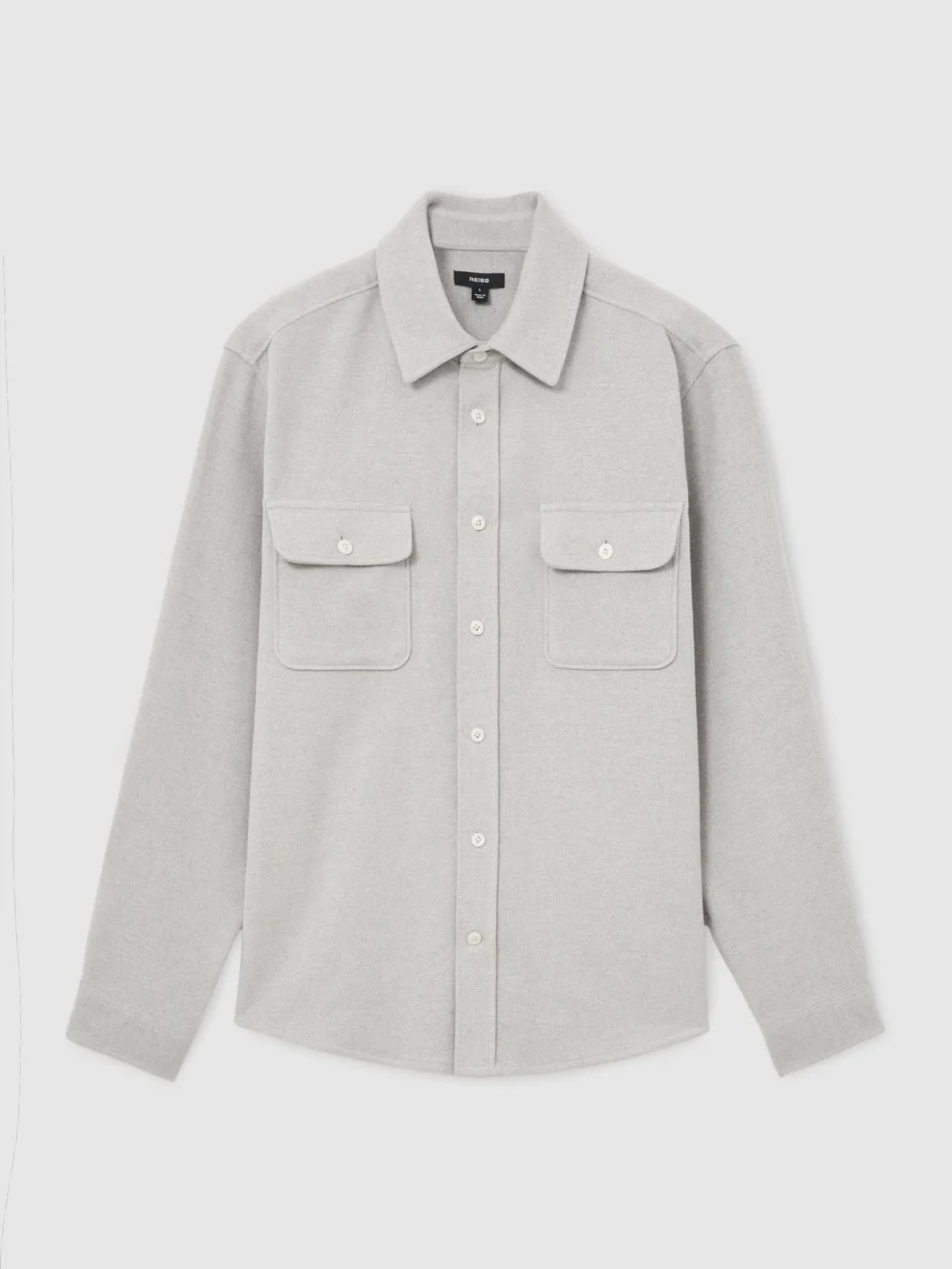 Reiss Grey Melange Cotton Moleskin Twin-pocket Overshirt, view 2