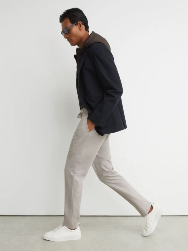 Reiss Grey Melange R-flex Four-way Stretch Drawstring Trousers Tailored-fit