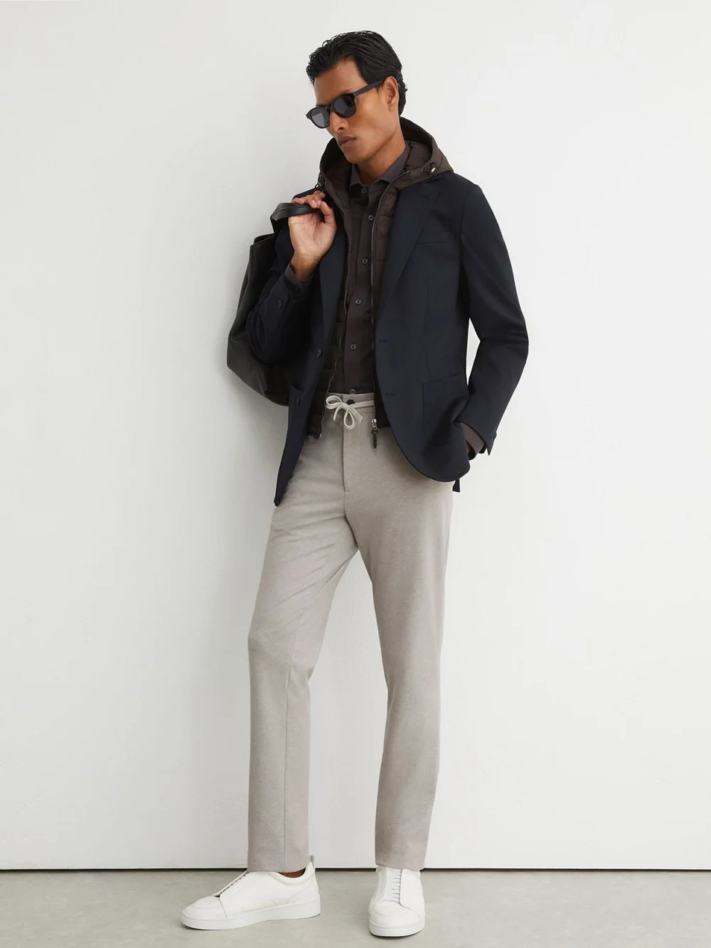 Reiss Grey Melange R-flex Four-way Stretch Drawstring Trousers Tailored-fit, view 4
