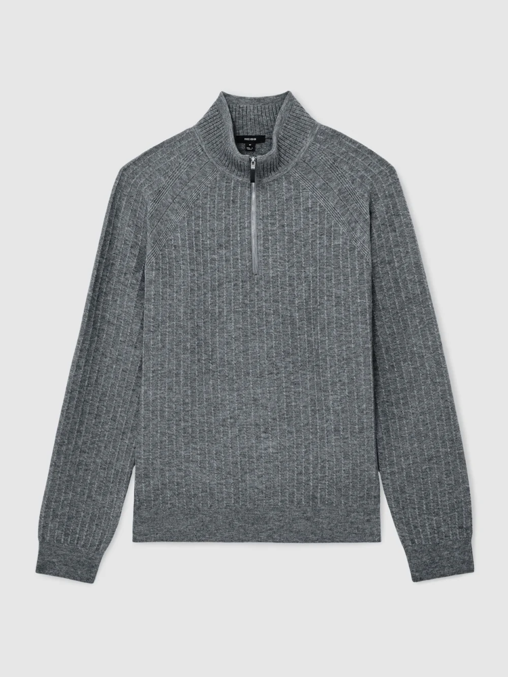 Reiss Grey Melange Textured-knit Half-zip Jumper with Wool, view 2