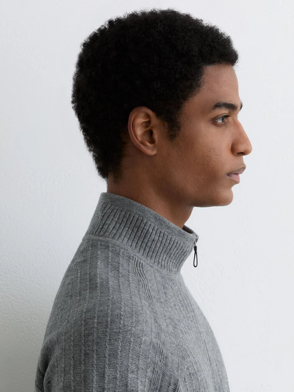 Reiss Grey Melange Textured-knit Half-zip Jumper with Wool, view 3