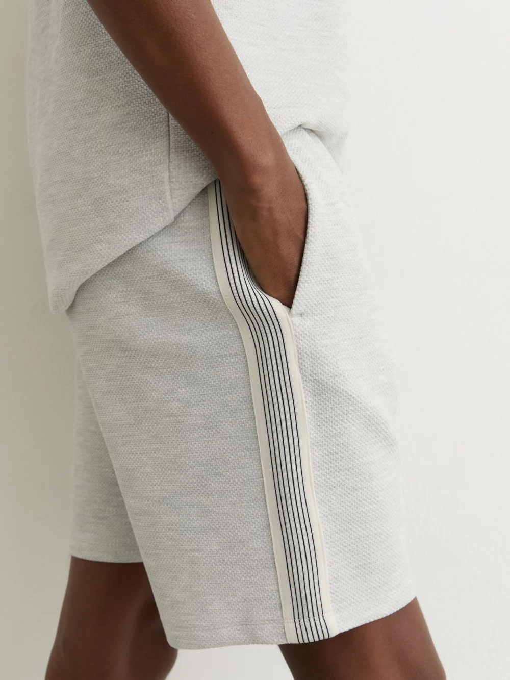 Reiss Grey Melange Textured Side-stripe Drawstring Shorts, view 3