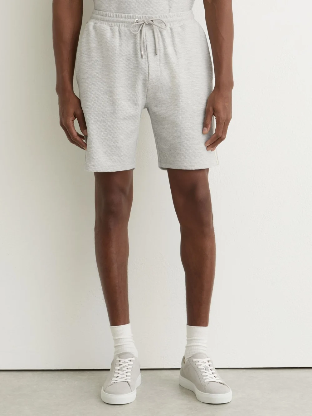 Reiss Grey Melange Textured Side-stripe Drawstring Shorts, view 4
