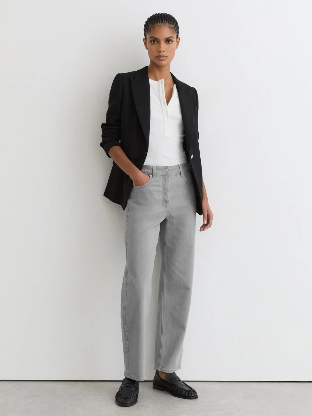Reiss Grey Mid-rise Straight-leg Jeans