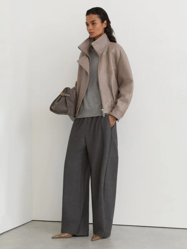 Reiss Grey Petite Textured Leather Oversized Jacket