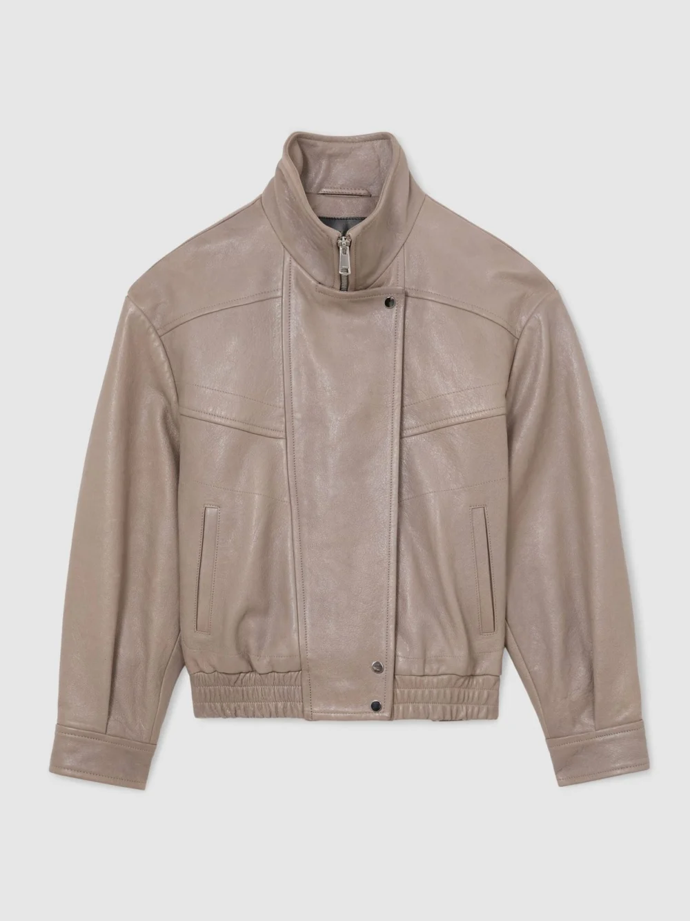Reiss Grey Petite Textured Leather Oversized Jacket, view 3