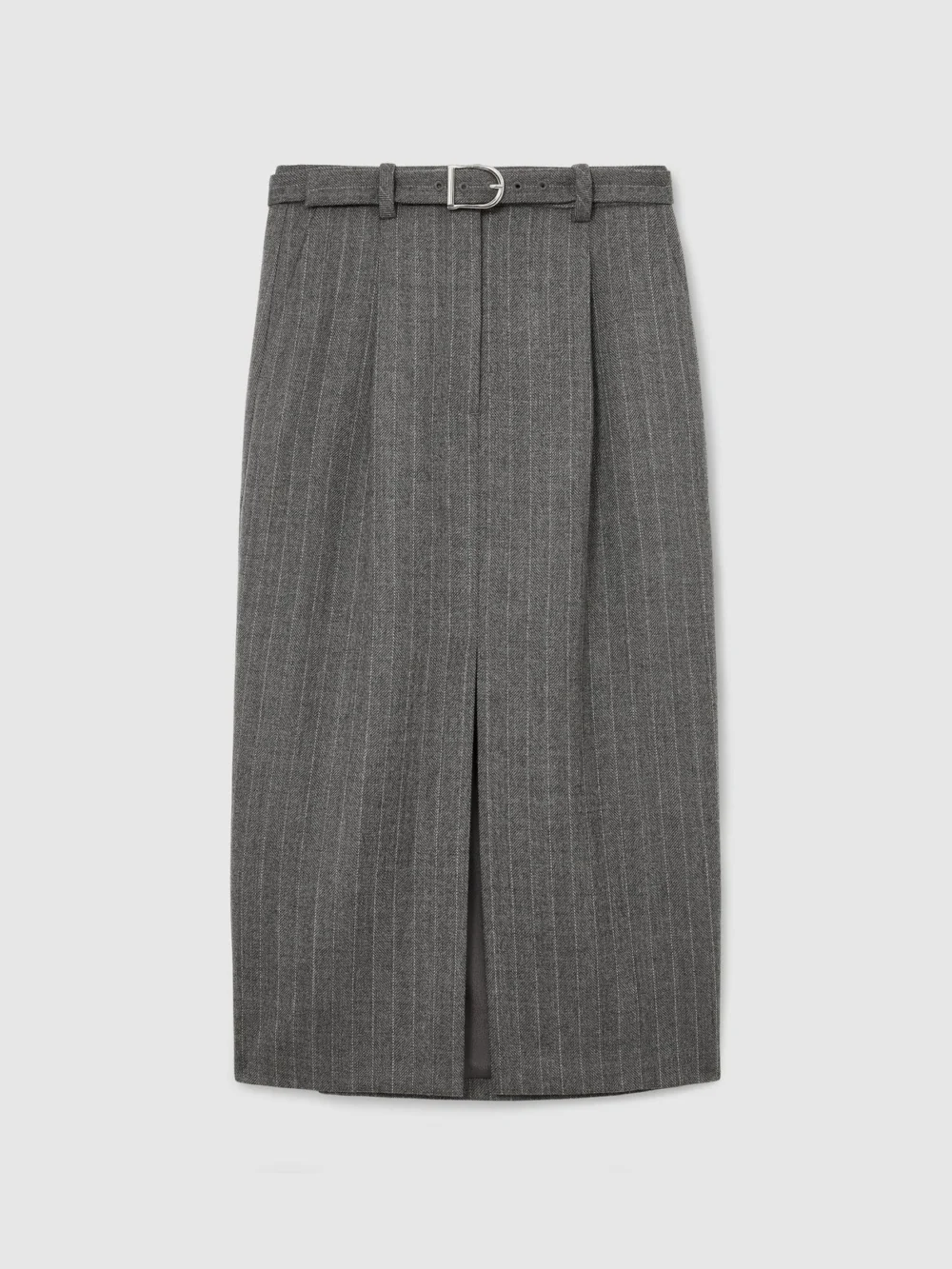 Reiss Grey Petite Wool Pinstripe Belted Pencil Skirt, view 3