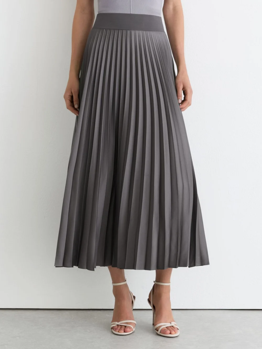 Reiss Grey Pleated Midi Skirt, view 3