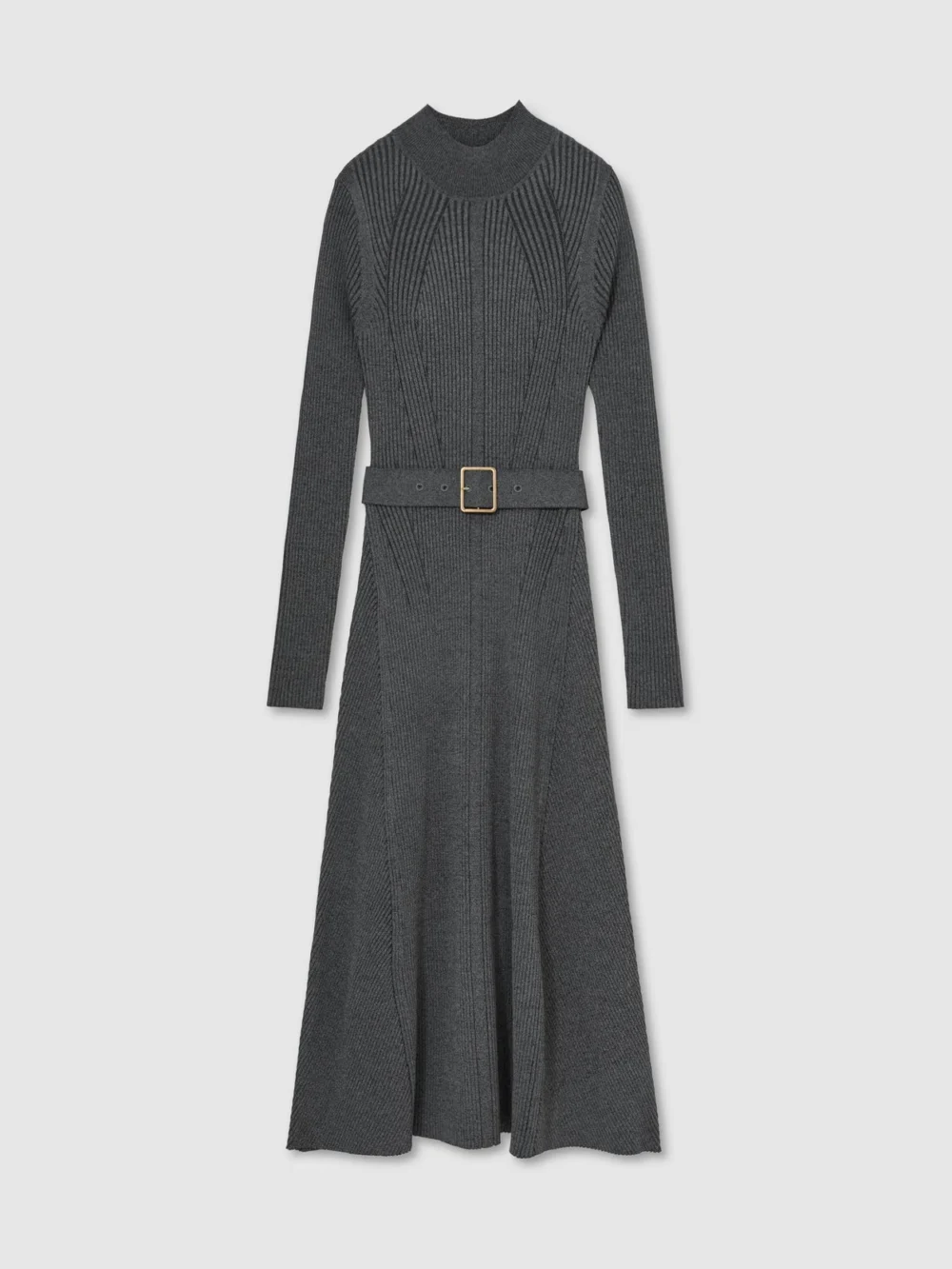Reiss Grey Rib-knit Belted Midi Dress, view 2