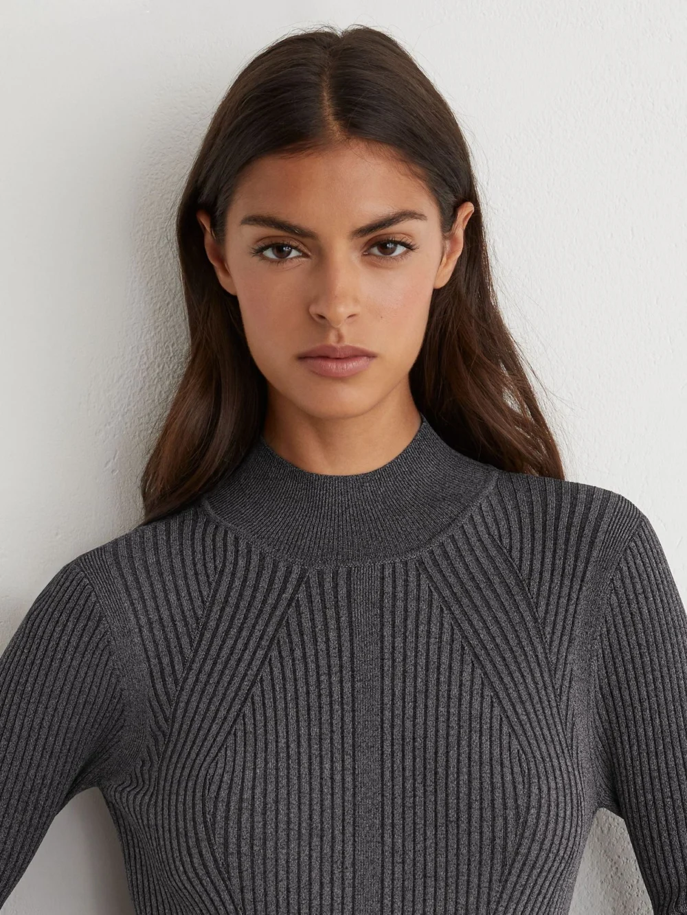 Reiss Grey Rib-knit Belted Midi Dress, view 4