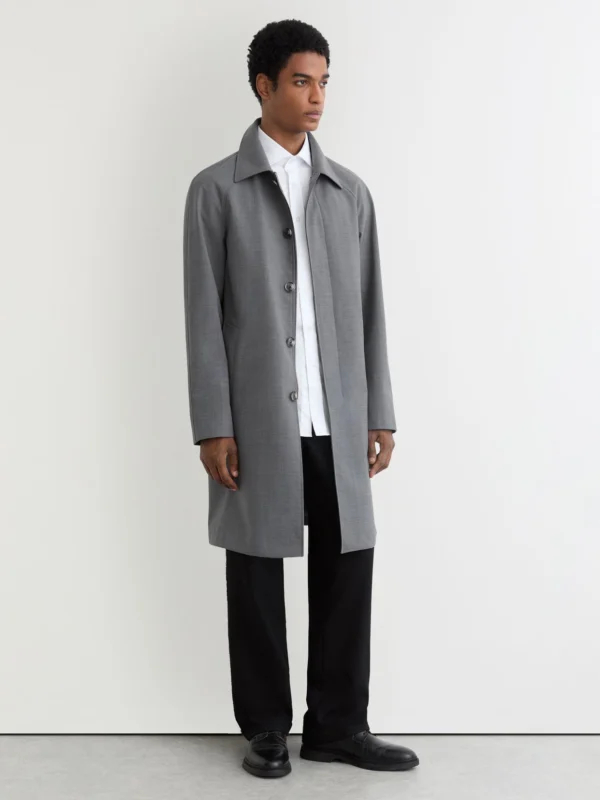 Reiss Grey Single-breasted Raglan Raincoat with Wool