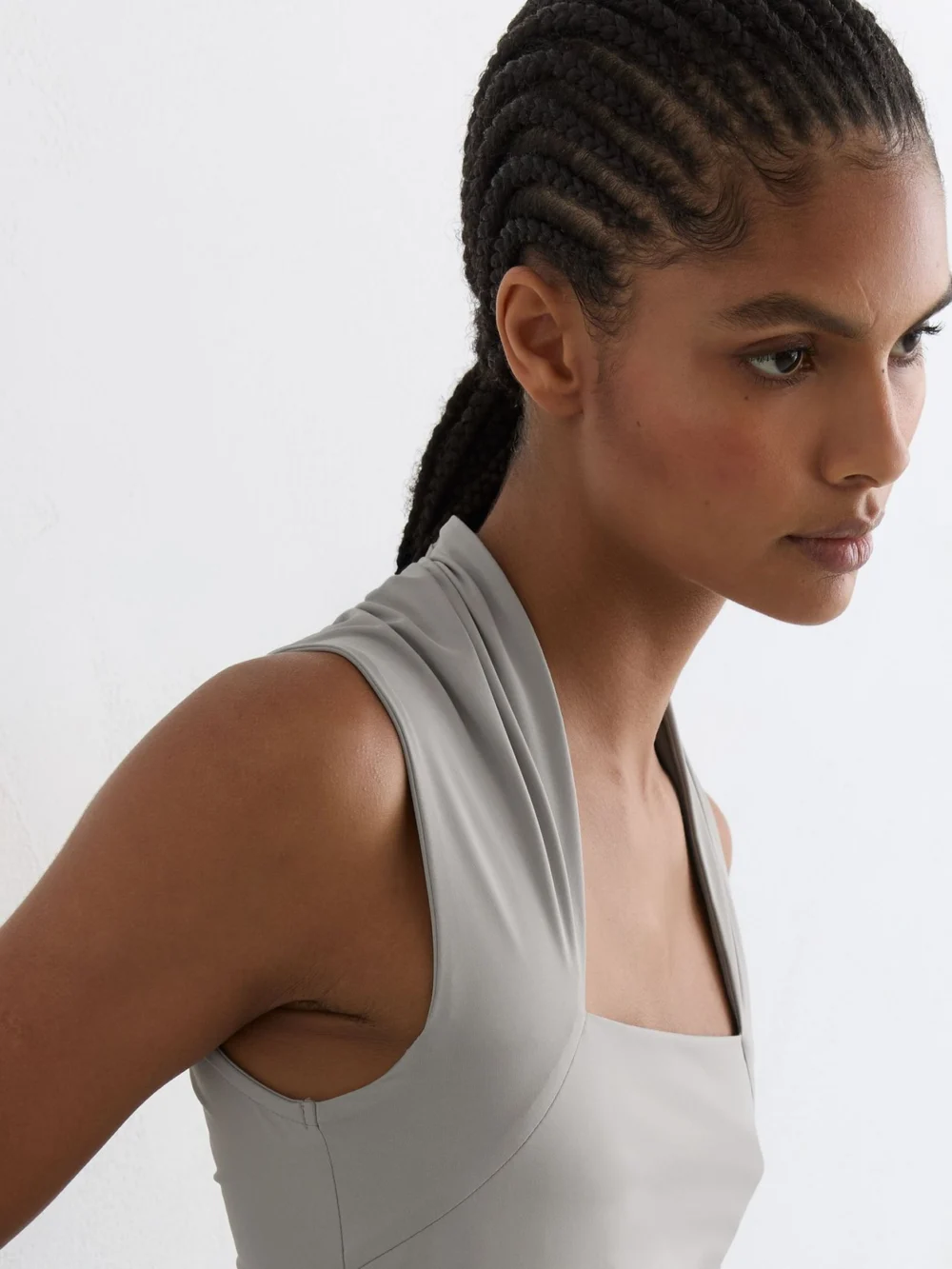 Reiss Grey Square-neck Ruched Sleeveless Top, view 3