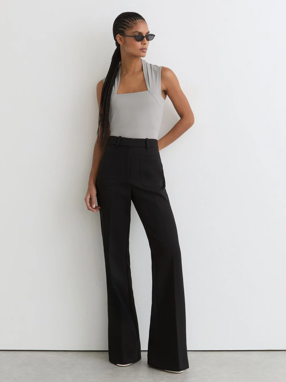 Reiss Grey Square-neck Ruched Sleeveless Top, view 4