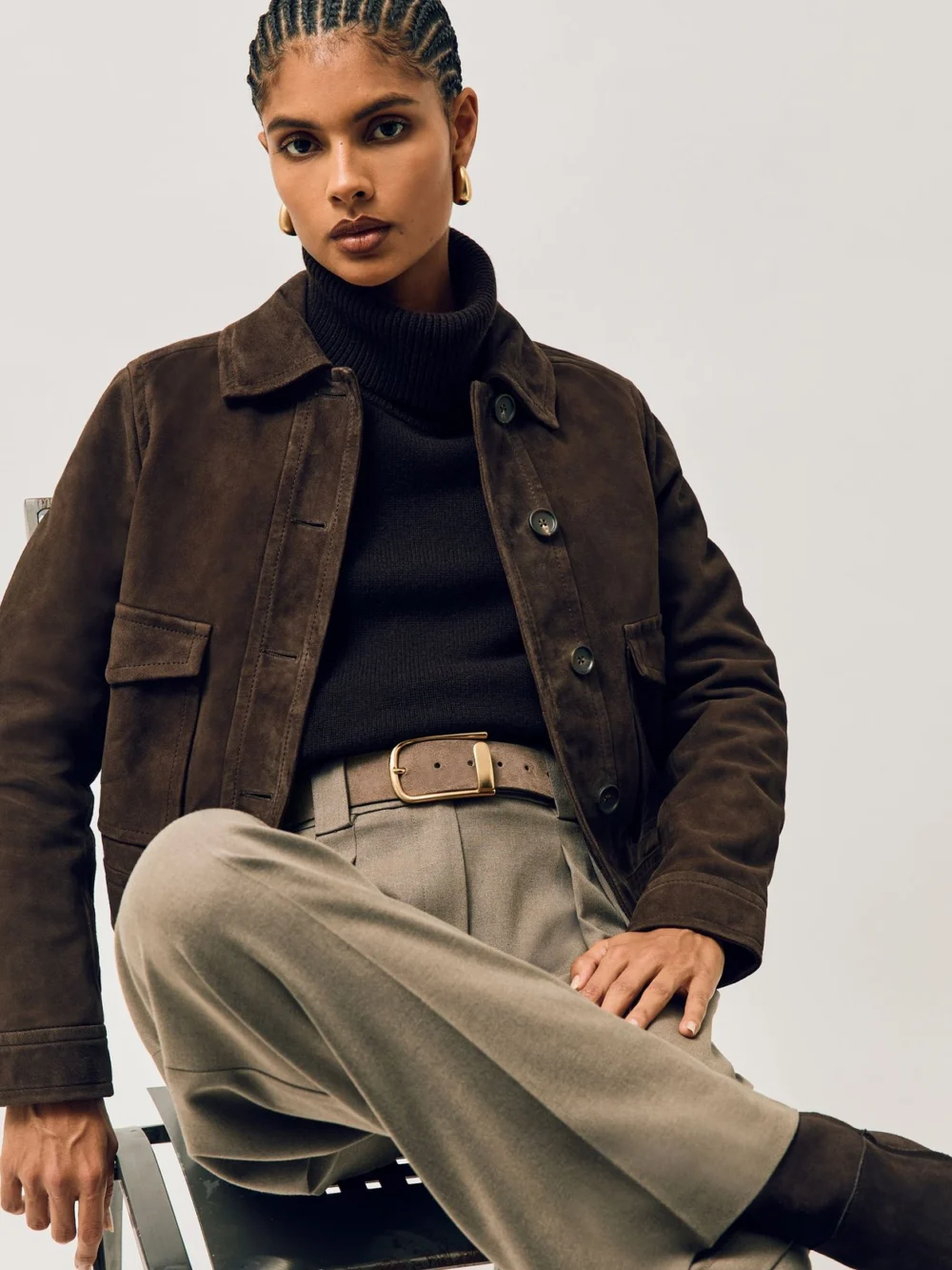 Reiss Grey Suede Half Keeper Belt