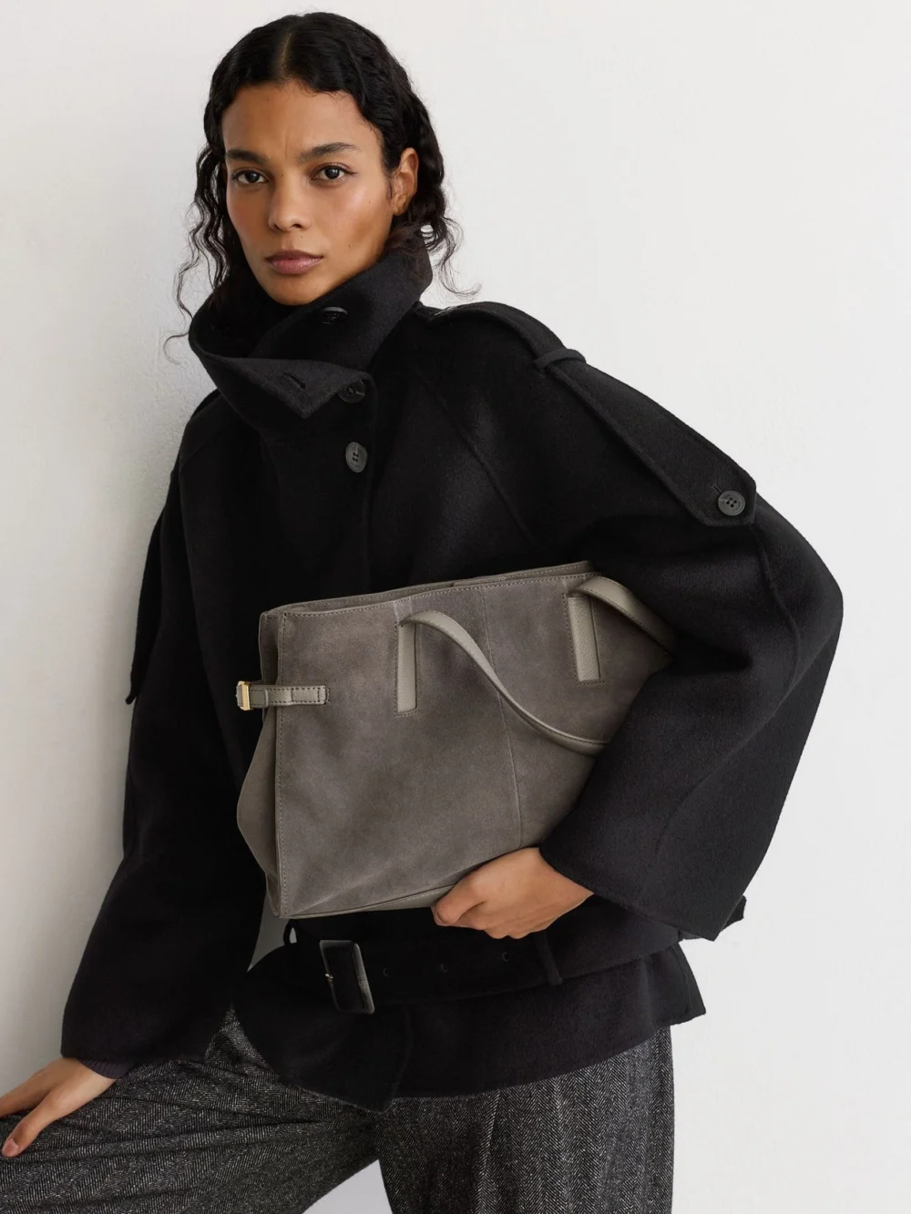 Reiss Grey Suede Medium Tote Bag,