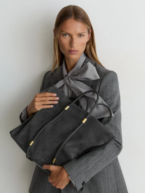 Reiss Grey Suede Oversized Tote Bag,