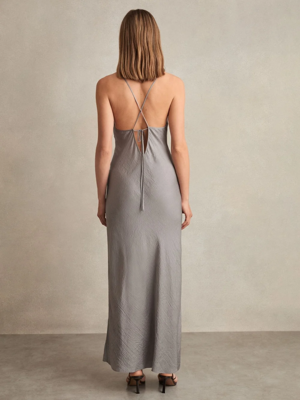 Reiss Grey Tie Back Slip Dress, view 4