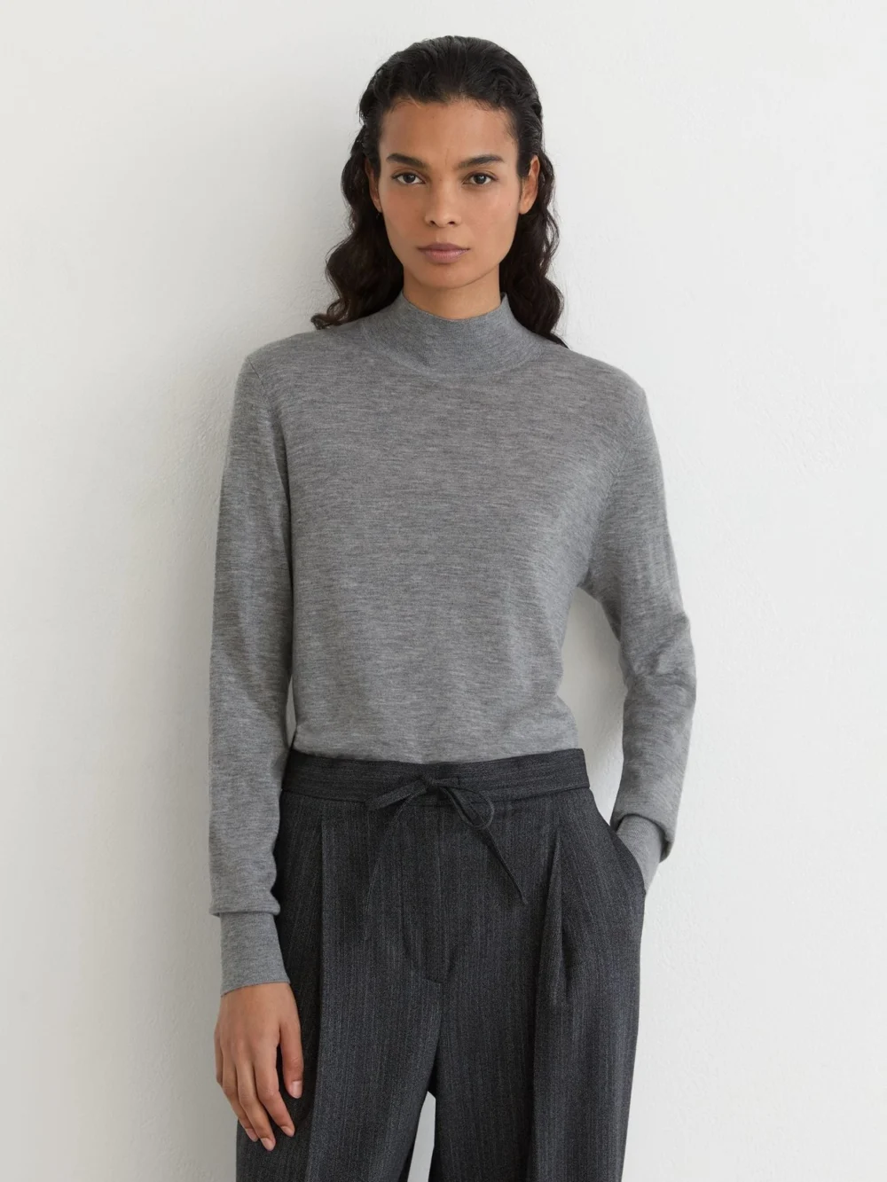Reiss Grey Ultra-soft Merino Wool High-neck Jumper, view 4