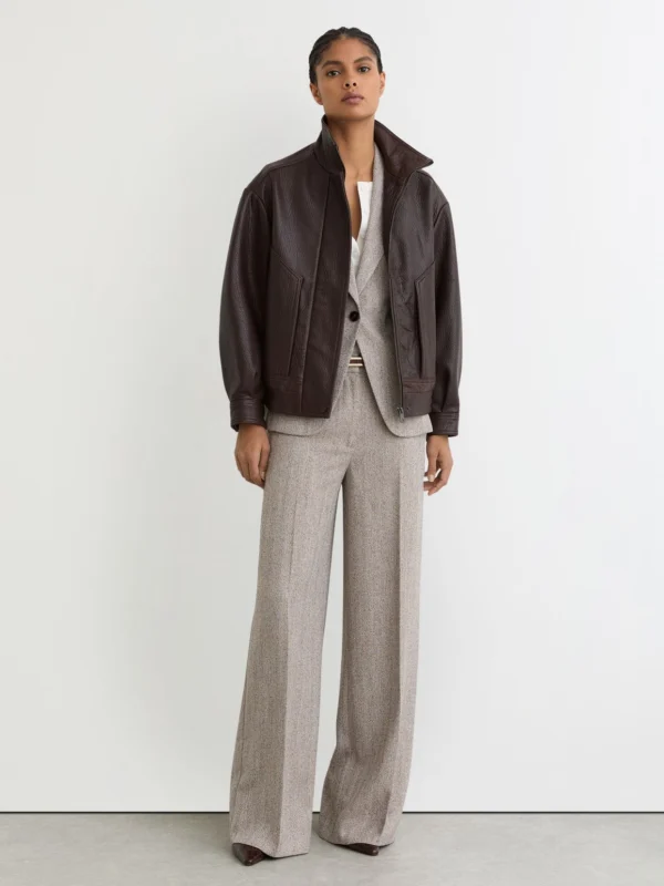 Reiss Grey Wide-leg Textured Tailored Trousers