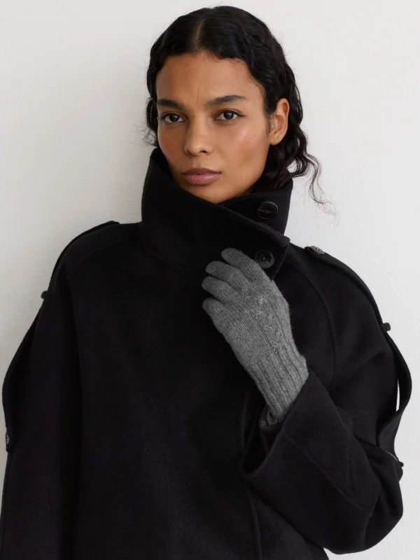 Reiss Grey Wool-blend Cable-knit Gloves with Cashmere,