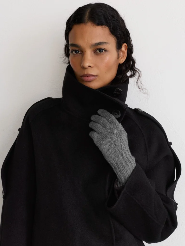 Reiss Grey Wool-blend Cable-knit Gloves with Cashmere,