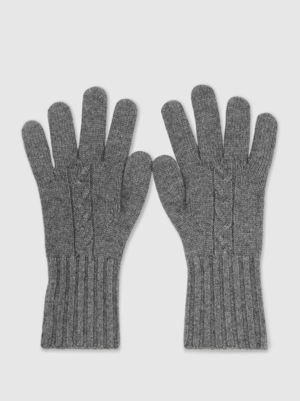 Reiss Grey Wool-blend Cable-knit Gloves with Cashmere,, view 2