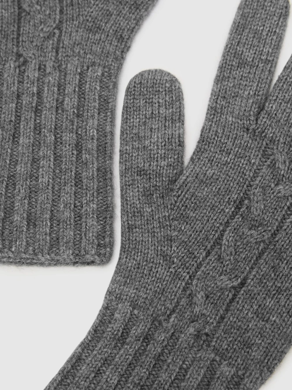 Reiss Grey Wool-blend Cable-knit Gloves with Cashmere,, view 3