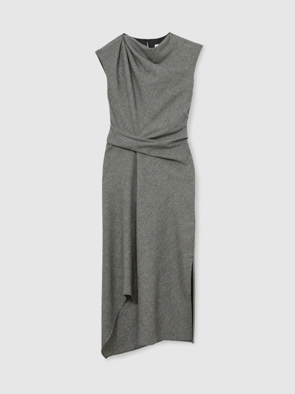 Reiss Grey Wool-blend Check Tailored Midi Dress, view 6