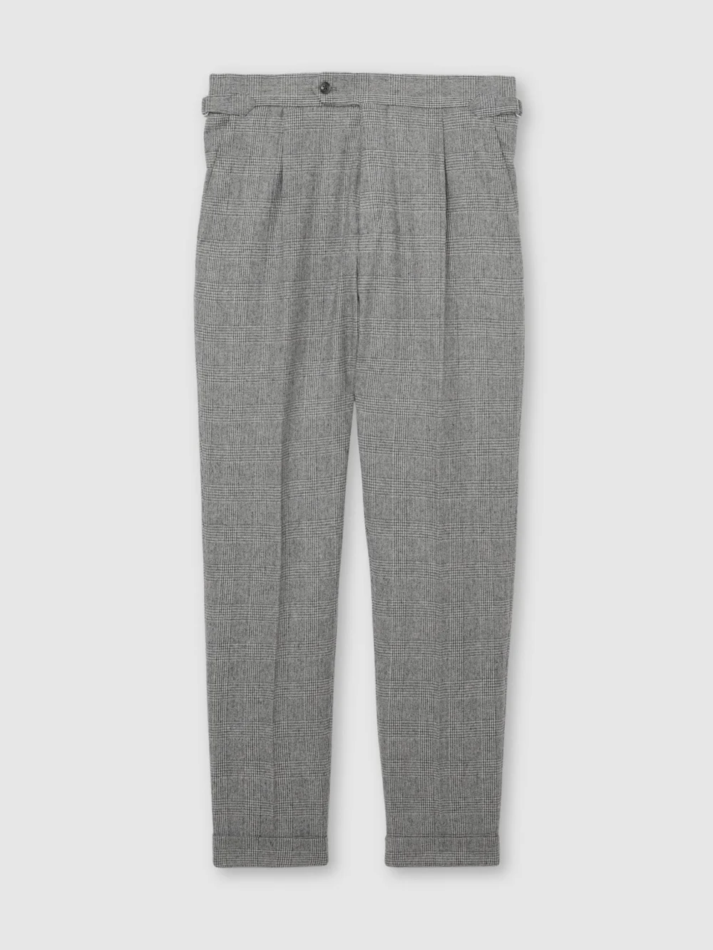 Reiss Grey Wool-blend Check Tapered Trousers, view 2