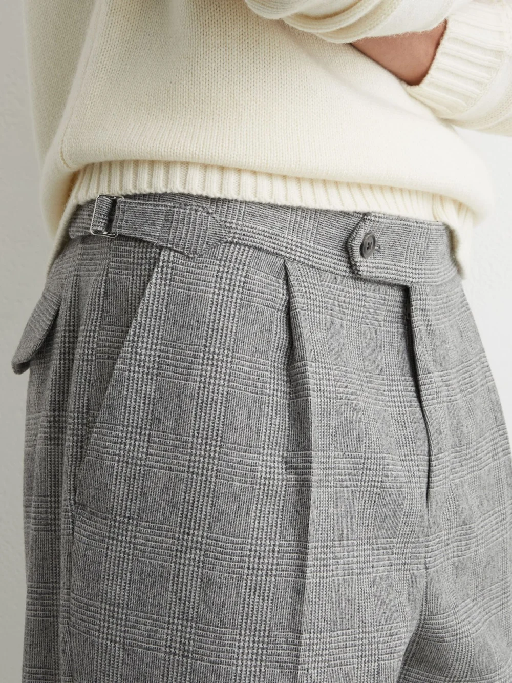Reiss Grey Wool-blend Check Tapered Trousers, view 3