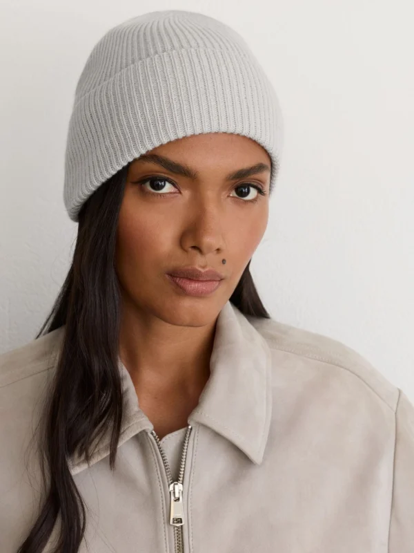 Reiss Grey Wool-blend Rib-knit Beanie,