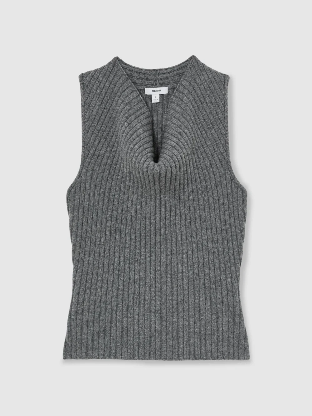 Reiss Grey Wool-blend Ribbed Cowl-neck Vest with Cashmere, view 2