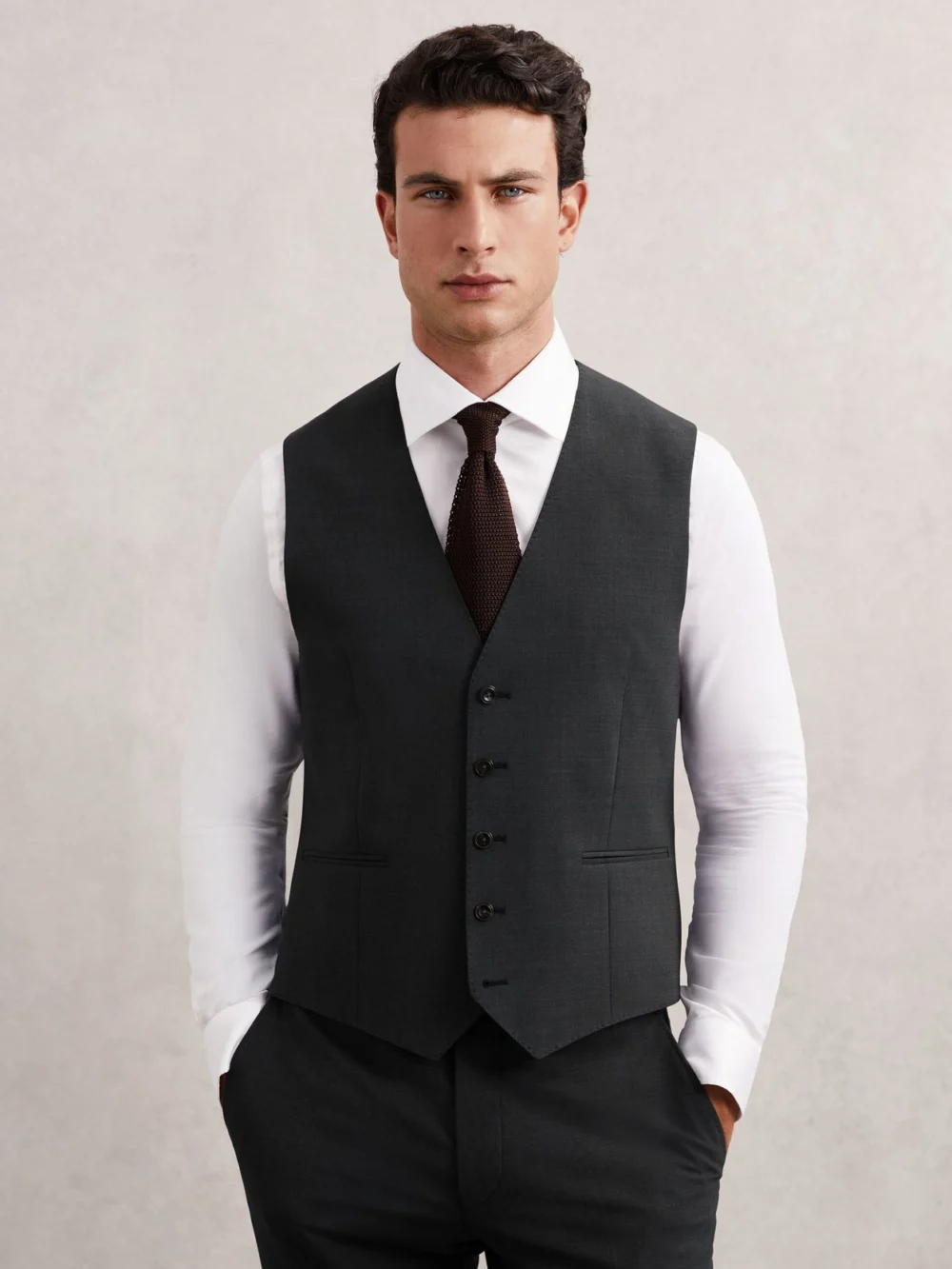 Reiss Grey Wool-blend Tailored-fit Waistcoat