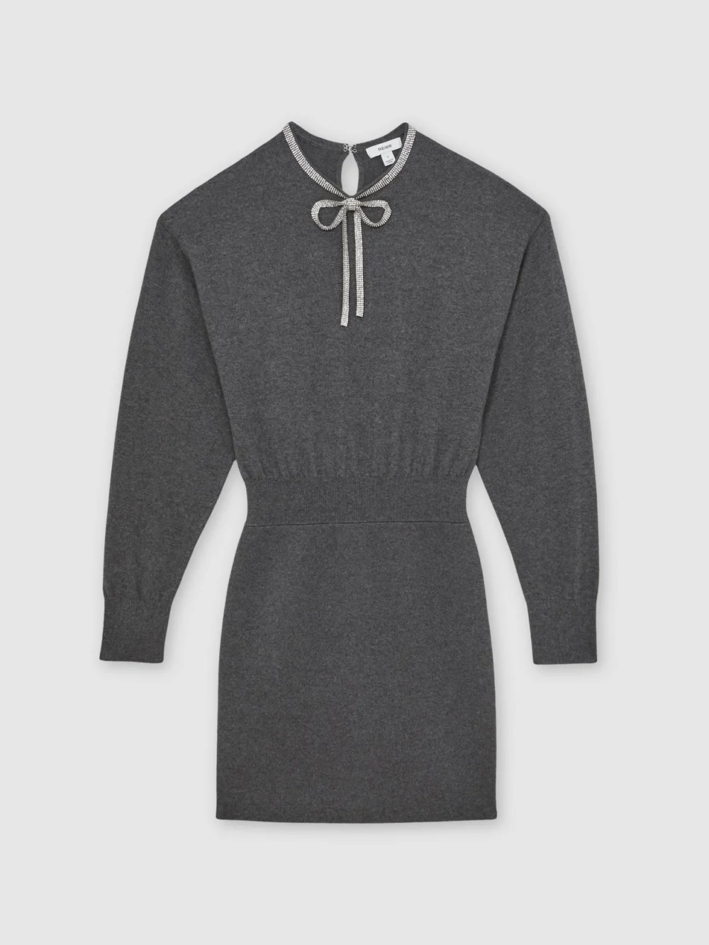 Reiss Grey Wool Crystal-Bow Knit Mini Dress, view 2