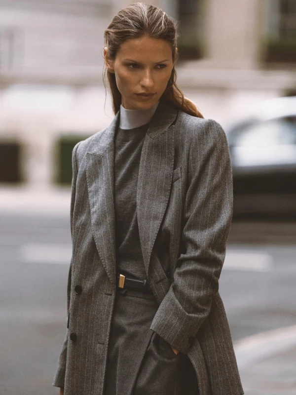 Reiss Grey Wool Double-breasted Pinstripe Blazer