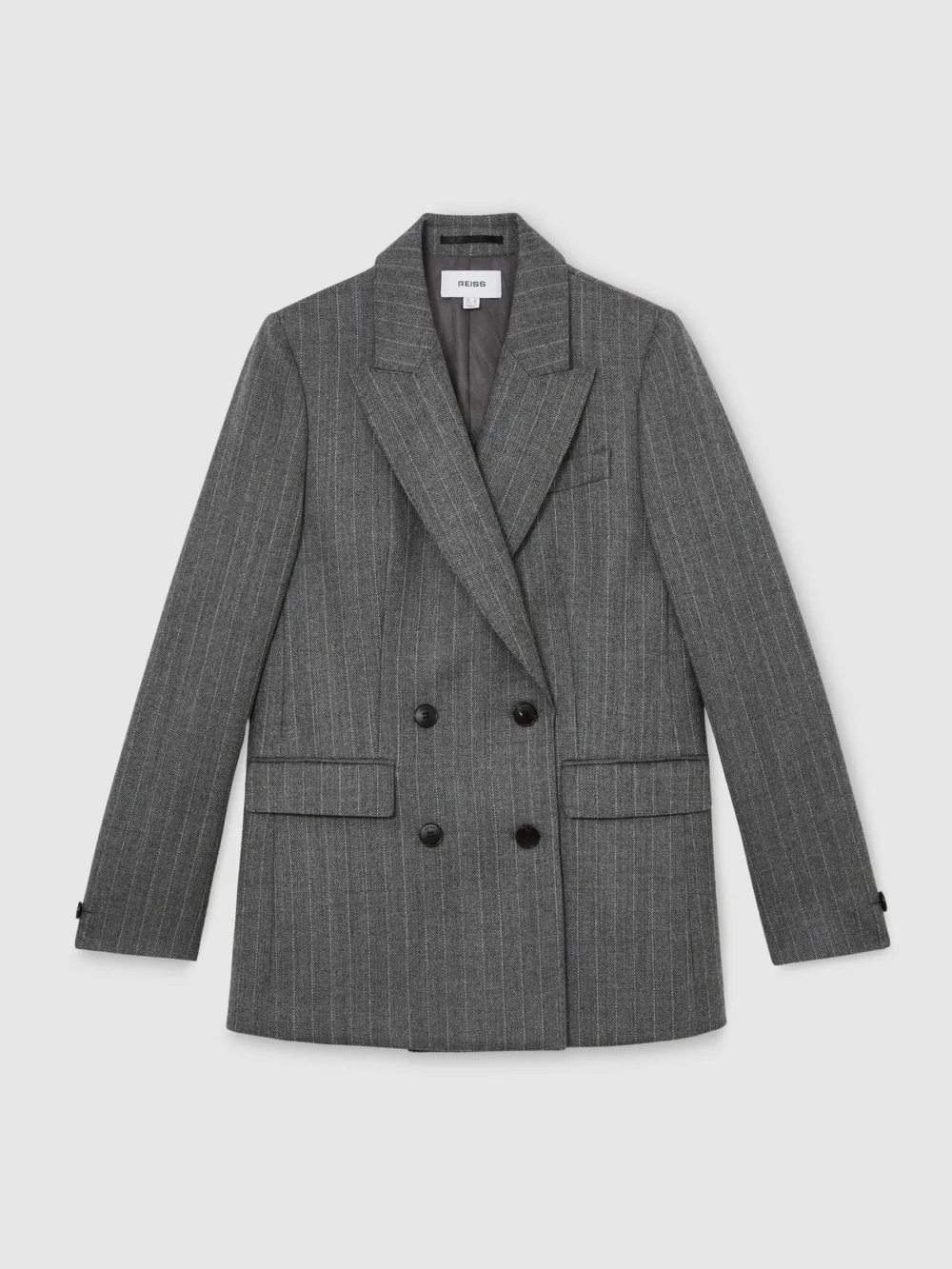 Reiss Grey Wool Double-breasted Pinstripe Blazer, view 4