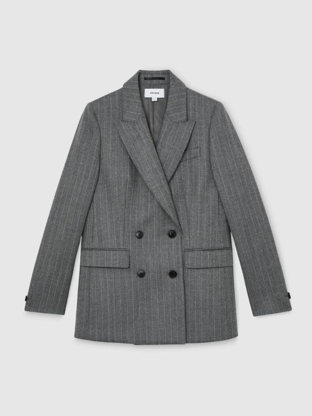 Reiss Grey Wool Double-breasted Pinstripe Blazer, view 6