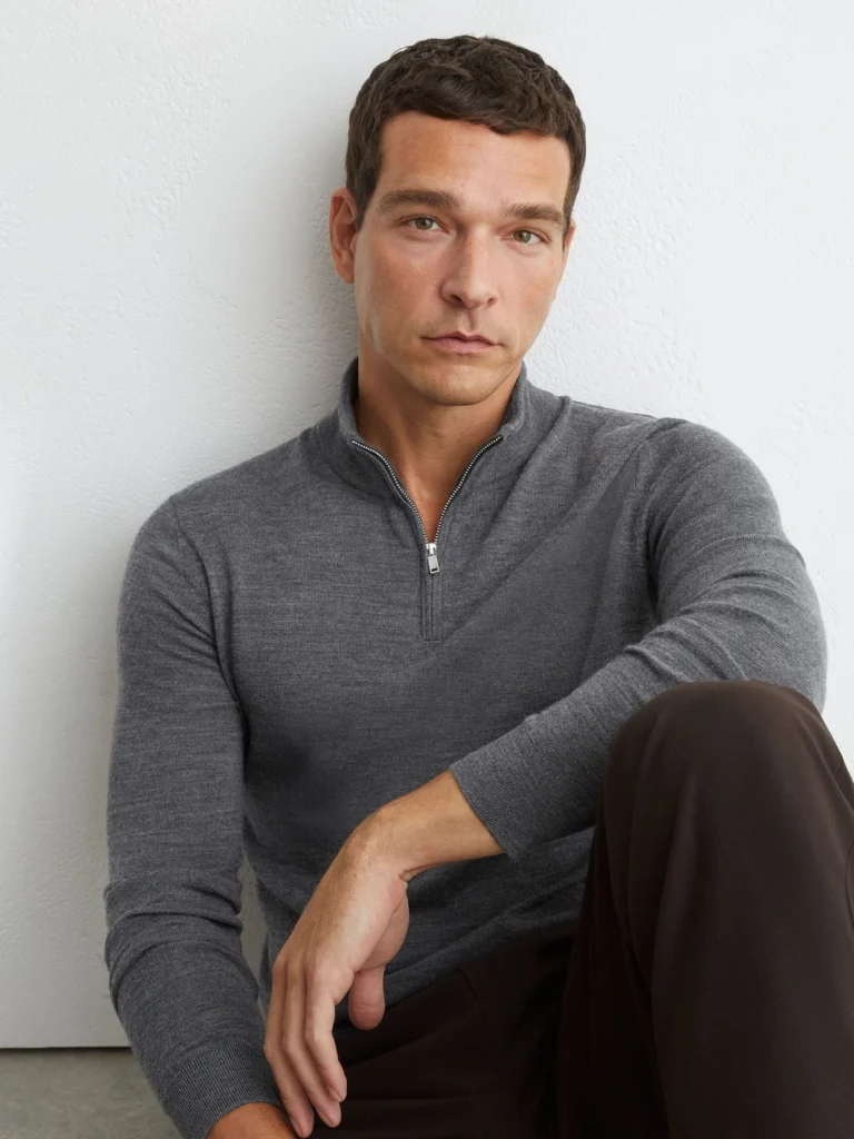 Reiss Grey Wool Half-zip Funnel Neck Jumper