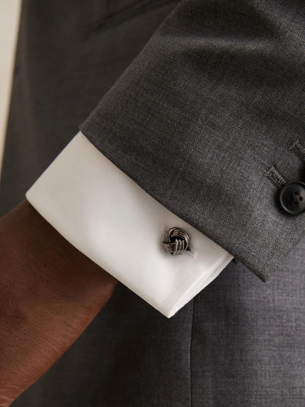 Reiss Gunmetal Knot Cufflinks,, view 2